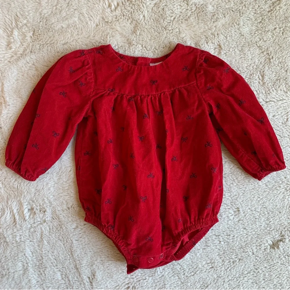 Carter's Corduroy‎ Christmas Bows Baby Romper Size 9 months